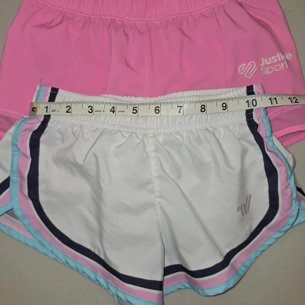 JUSTICE & Varsity Spirit~Lot of 2 Cheer SHORTS ~Pink & White~Girls M & 7/8